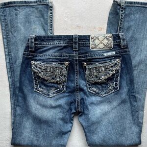 Miss Me Women's Dark Blue Embroidered Pocket Jeans